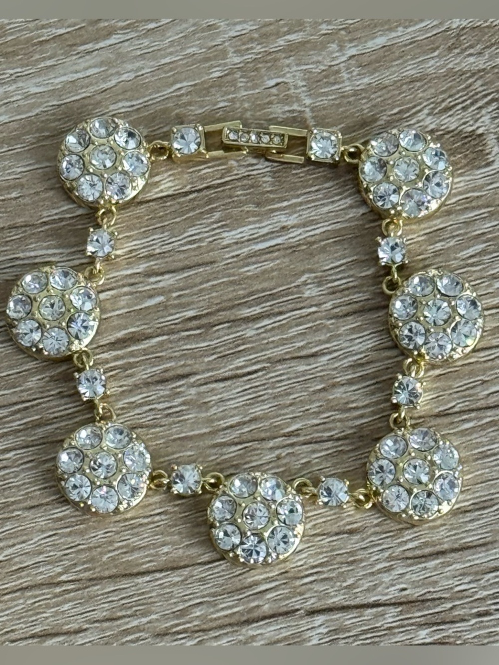 Akkad Gold Tone Yellow Gold Plated Sparkling White Crystal Rhinestone Bracelet